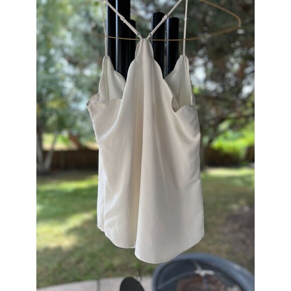 J Crew Womens 4 Scallop Crepe Cami Lined Tank Top Ivory White Adjustable Straps - Picture 10 of 12